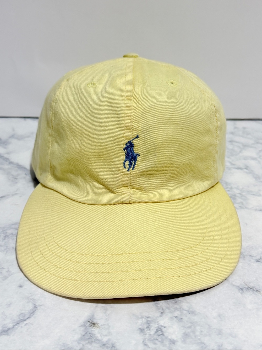 Vintage 90’s Polo Ralph Lauren butter yellow blue pony logo ball cap hat unisex
